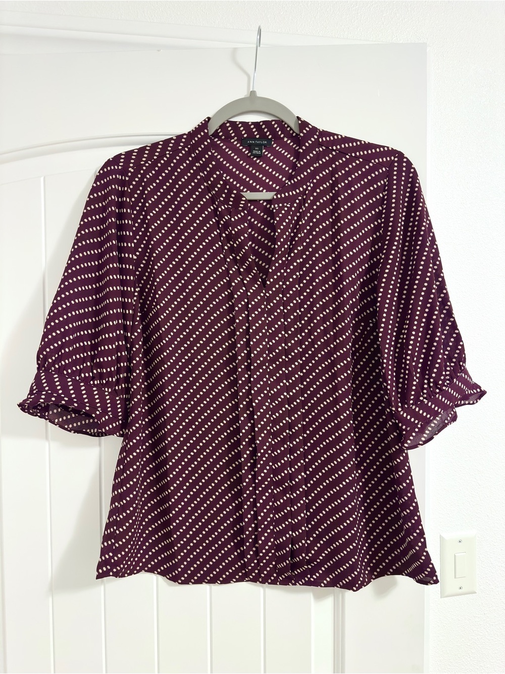Ann Taylor Burgundy Polka Dot Blouse XS